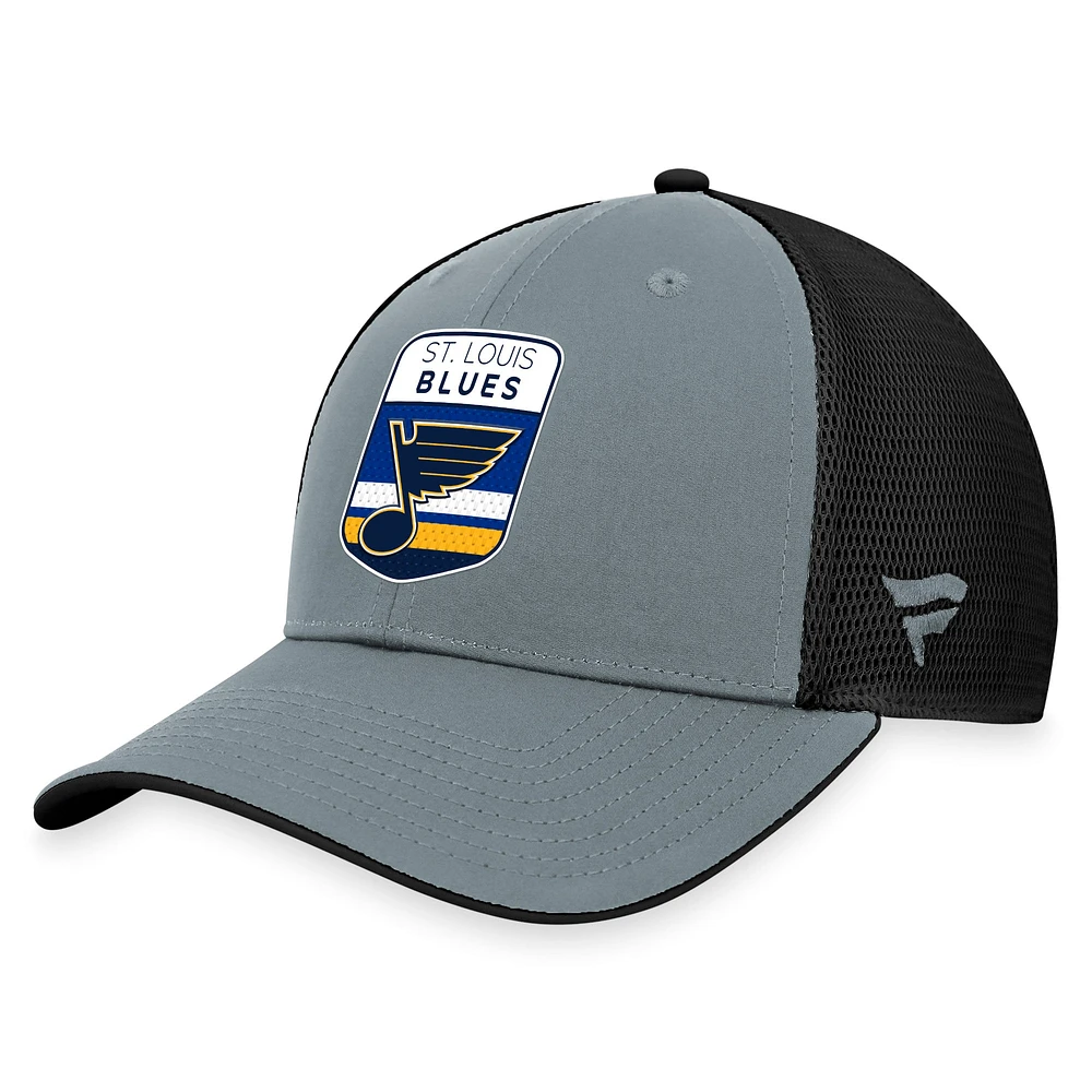 Casquette réglable St. Louis Blues Authentic Pro Home Ice Trucker Fanatics pour hommes, gris/noir