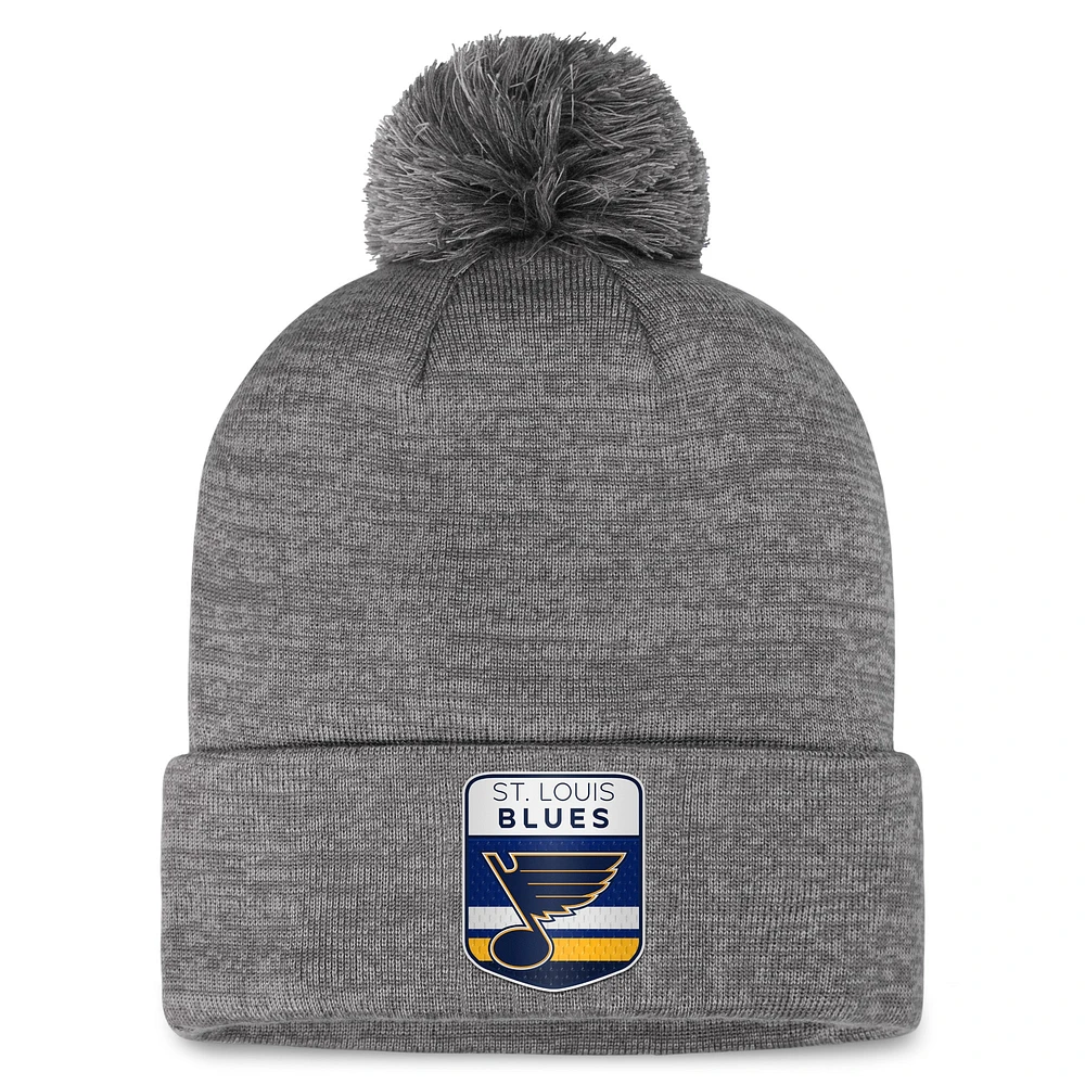 Men's Fanatics  Gray St. Louis Blues Authentic Pro Home Ice Cuffed Knit Hat with Pom