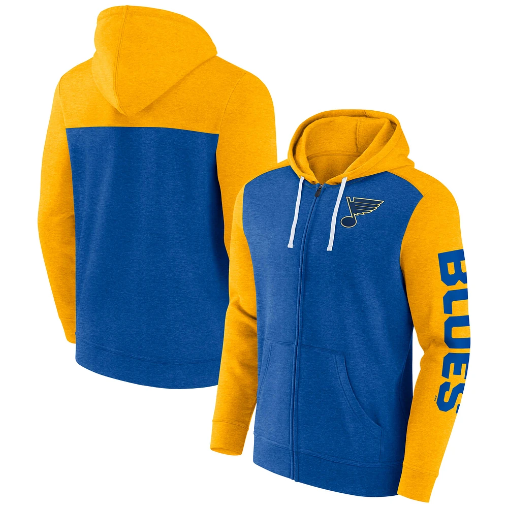 Sweat à capuche entièrement zippé St. Louis Blues Down and Distance Fanatics Heather Blue pour hommes