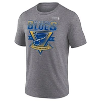 Men's Fanatics Heather Charcoal St. Louis Blues 2025 Stanley Cup Playoffs Crossbar Tri-Blend T-Shirt