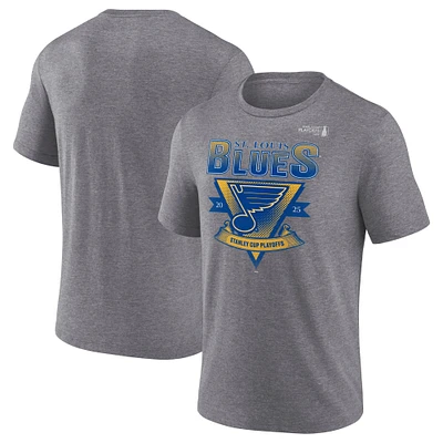 Men's Fanatics Heather Charcoal St. Louis Blues 2025 Stanley Cup Playoffs Crossbar Tri-Blend T-Shirt