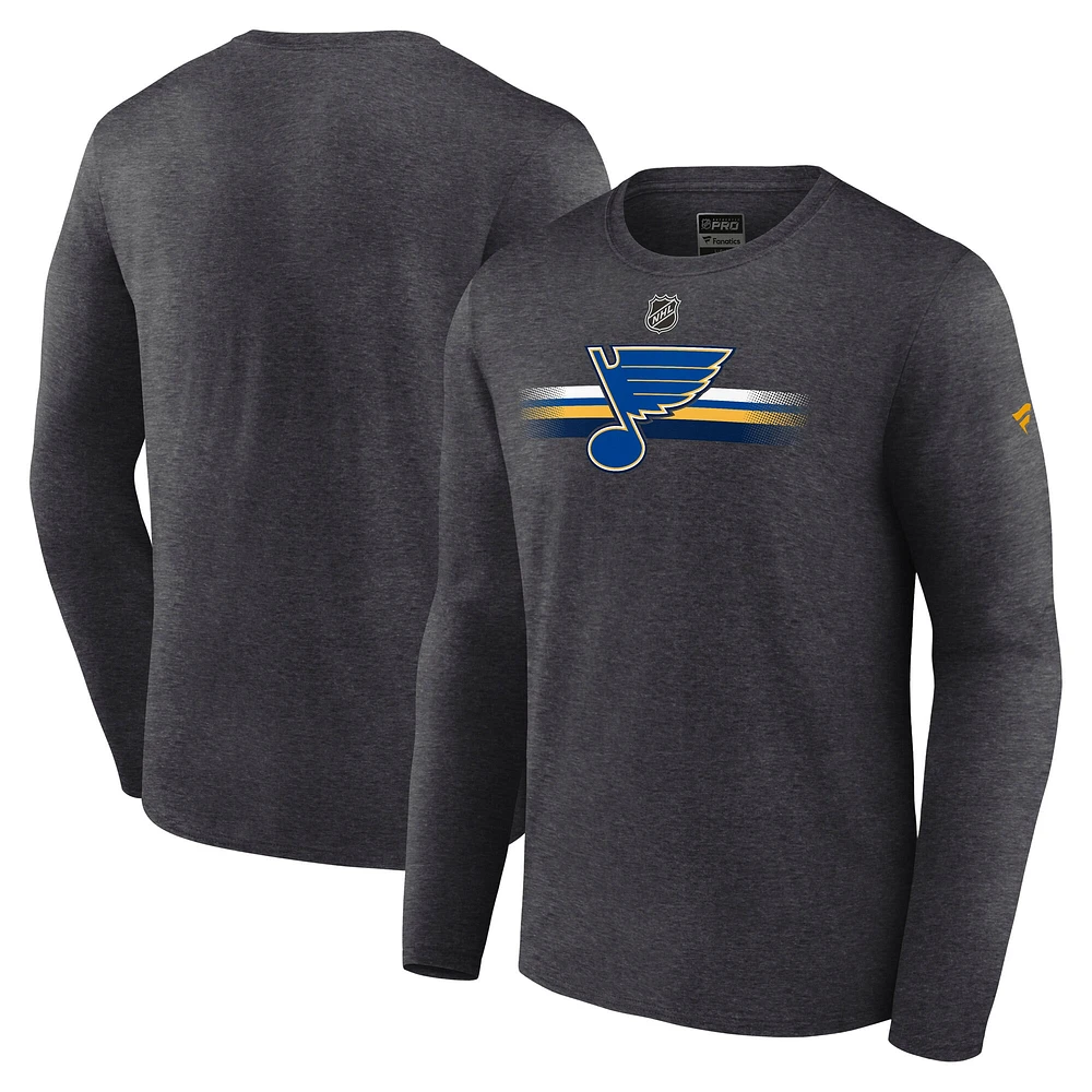 Men's Fanatics  Heather Charcoal St. Louis Blues Authentic Pro Secondary Long Sleeve T-Shirt