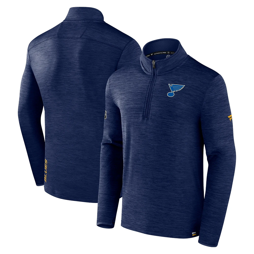 Haut pull à quart de zip Authentic Pro Fanatics Heather Navy St. Louis Blues pour hommes