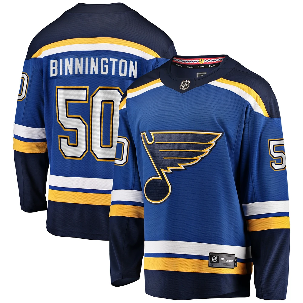 Men's Fanatics Jordan Binnington Blue St. Louis Blues Breakaway Home Jersey