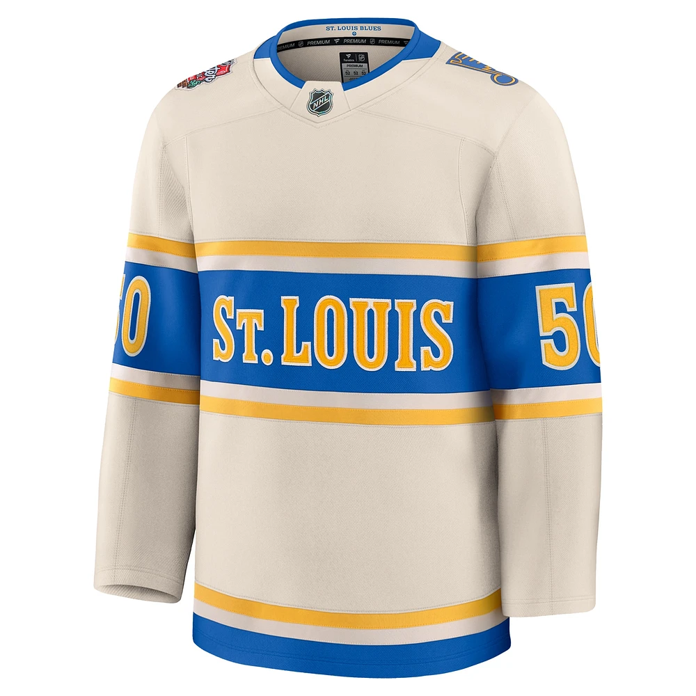 Men's Fanatics Jordan Binnington Cream St. Louis Blues 2025 NHL Winter Classic Premium Player Jersey