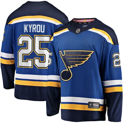 Fanatics Jordan Kyrou pour hommes, bleu, maillot de joueur échappé l'équipe à domicile des St. Louis Blues