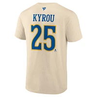 T-shirt authentique avec nom et numéro Stack de la LNH 2025 collection Fanatics Jordan Kyrou Cream des Blues St. Louis pour hommes