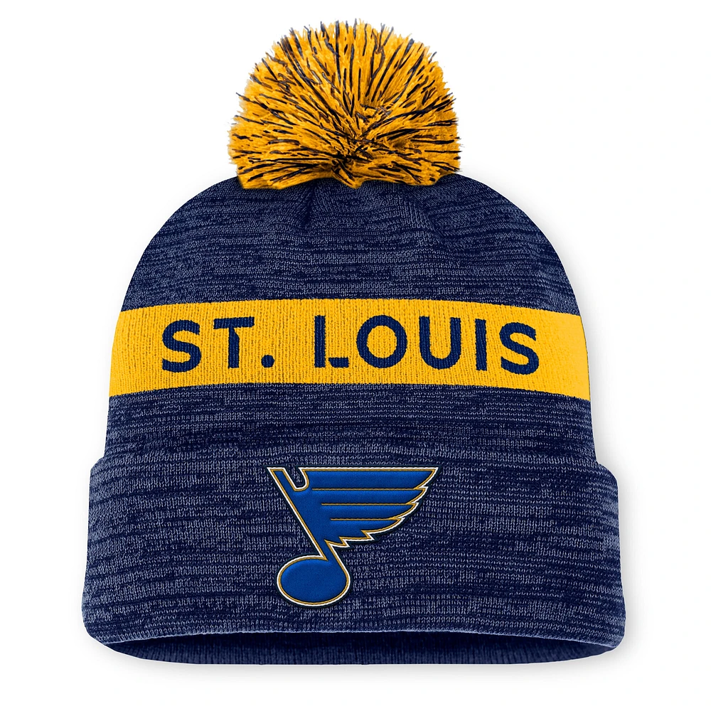 Bonnet en tricot à revers avec pompon authentique Pro Rink des Blues de St. Louis pour hommes Fanatics bleu marine/or