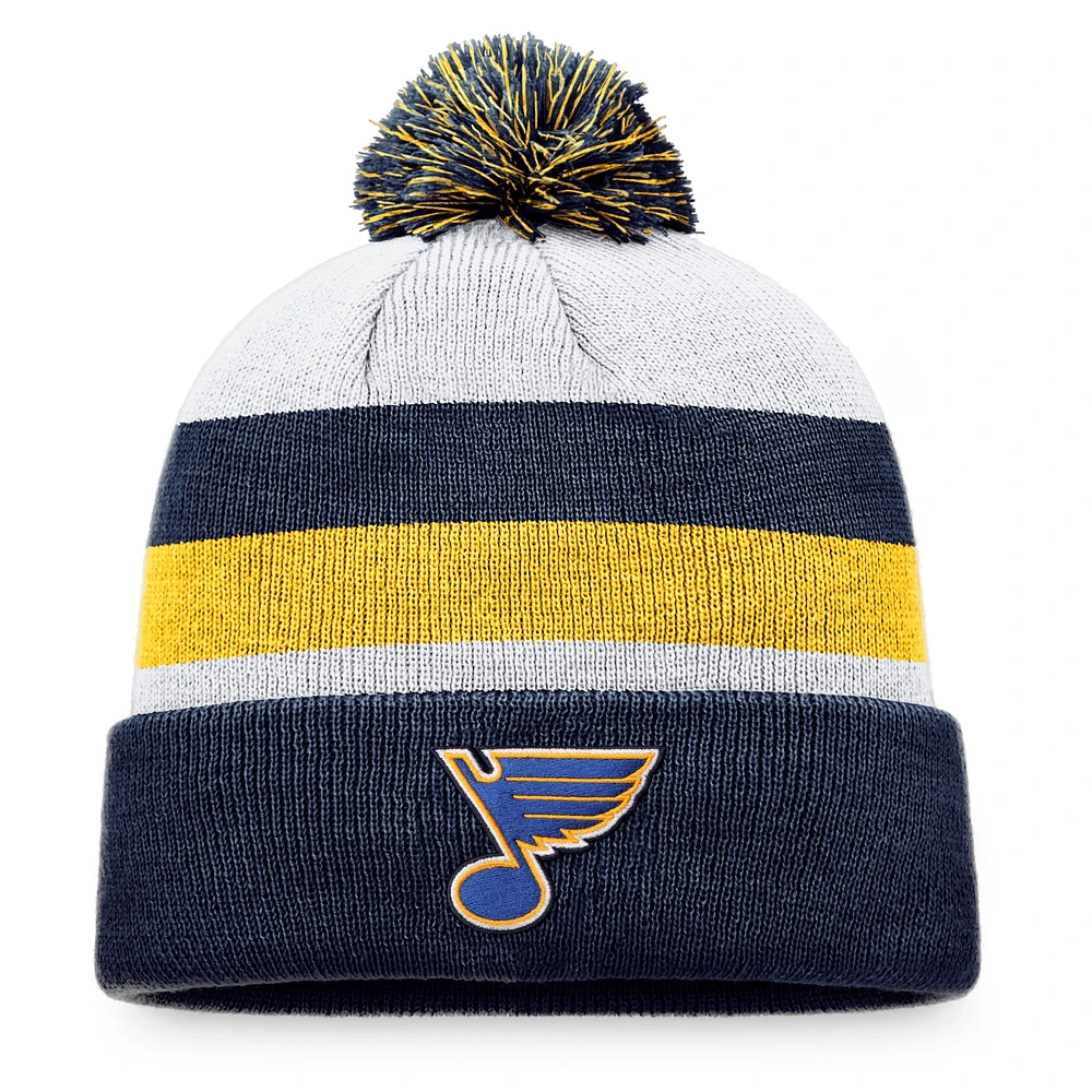 Bonnet en tricot à revers fondamental St. Louis Blues Fanatics pour hommes bleu marine/or avec pompon