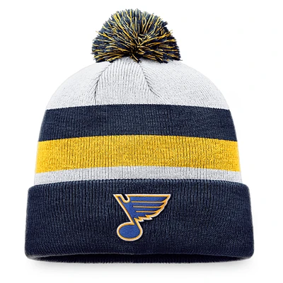 Bonnet en tricot à revers fondamental St. Louis Blues Fanatics pour hommes bleu marine/or avec pompon