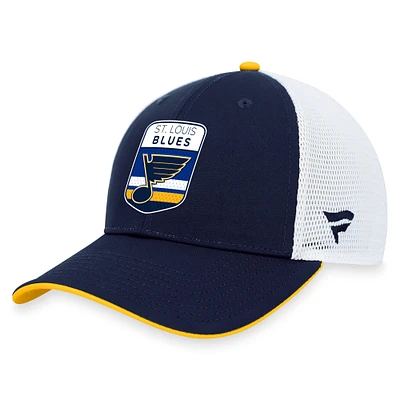 Casquette réglable de camionneur Fanatics Navy St. Louis Blues NHL Draft On Stage pour hommes