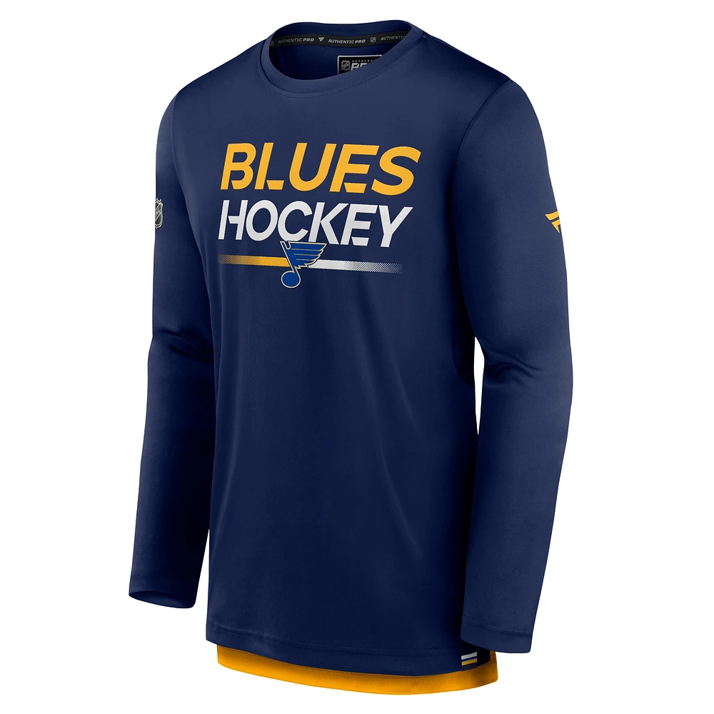 T-shirt à manches longues Fanatics Navy St. Louis Blues Authentic Pro pour hommes