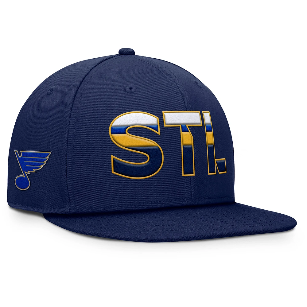 Casquette Snapback authentique Pro Rink des Blues de St. Louis pour hommes Fanatics bleu marine