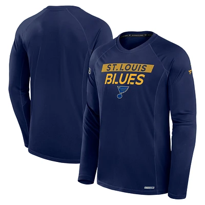 T-shirt à manches longues Fanatics bleu marine pour homme St. Louis Blues Authentic Pro Rink Tech