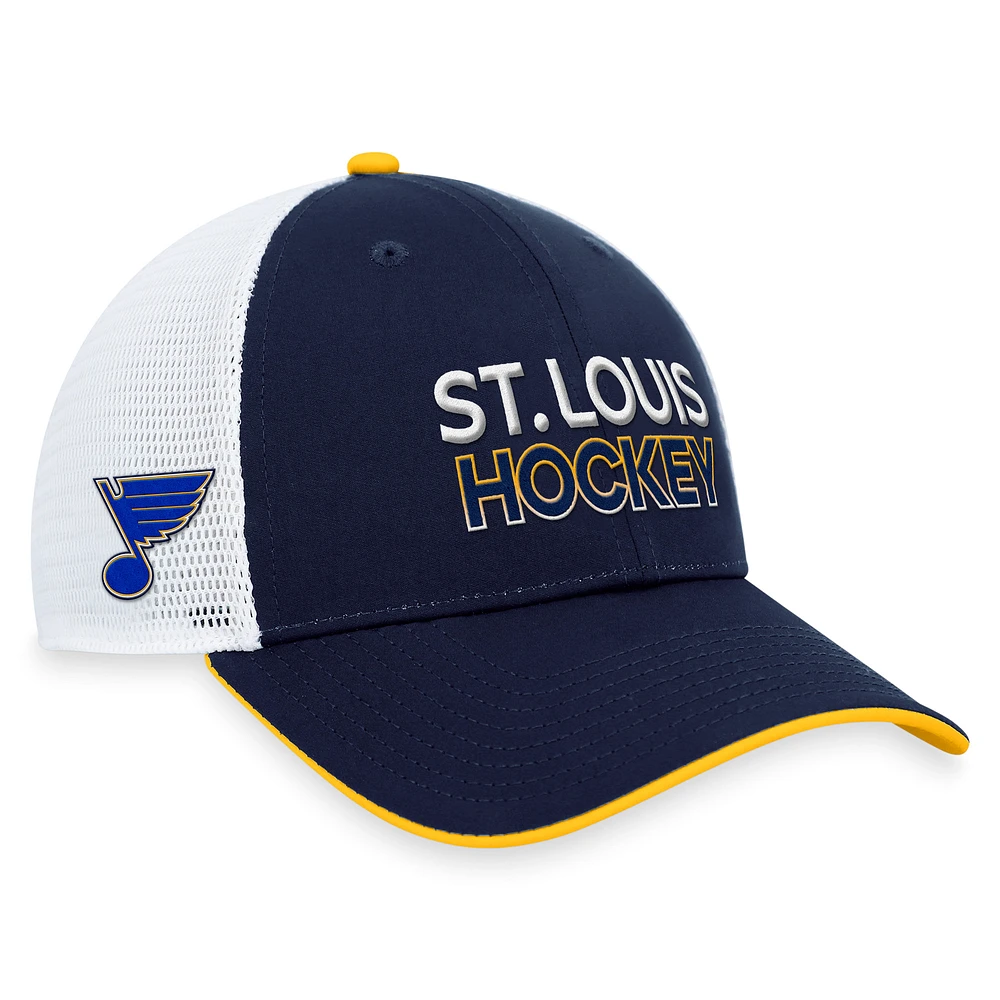 Casquette réglable Fanatics Navy St. Louis Blues Authentic Pro Rink Trucker pour hommes