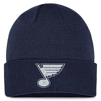 Bonnet en tricot à revers métallisé Fanatics Navy St. Louis Blues Authentic Pro Road pour hommes