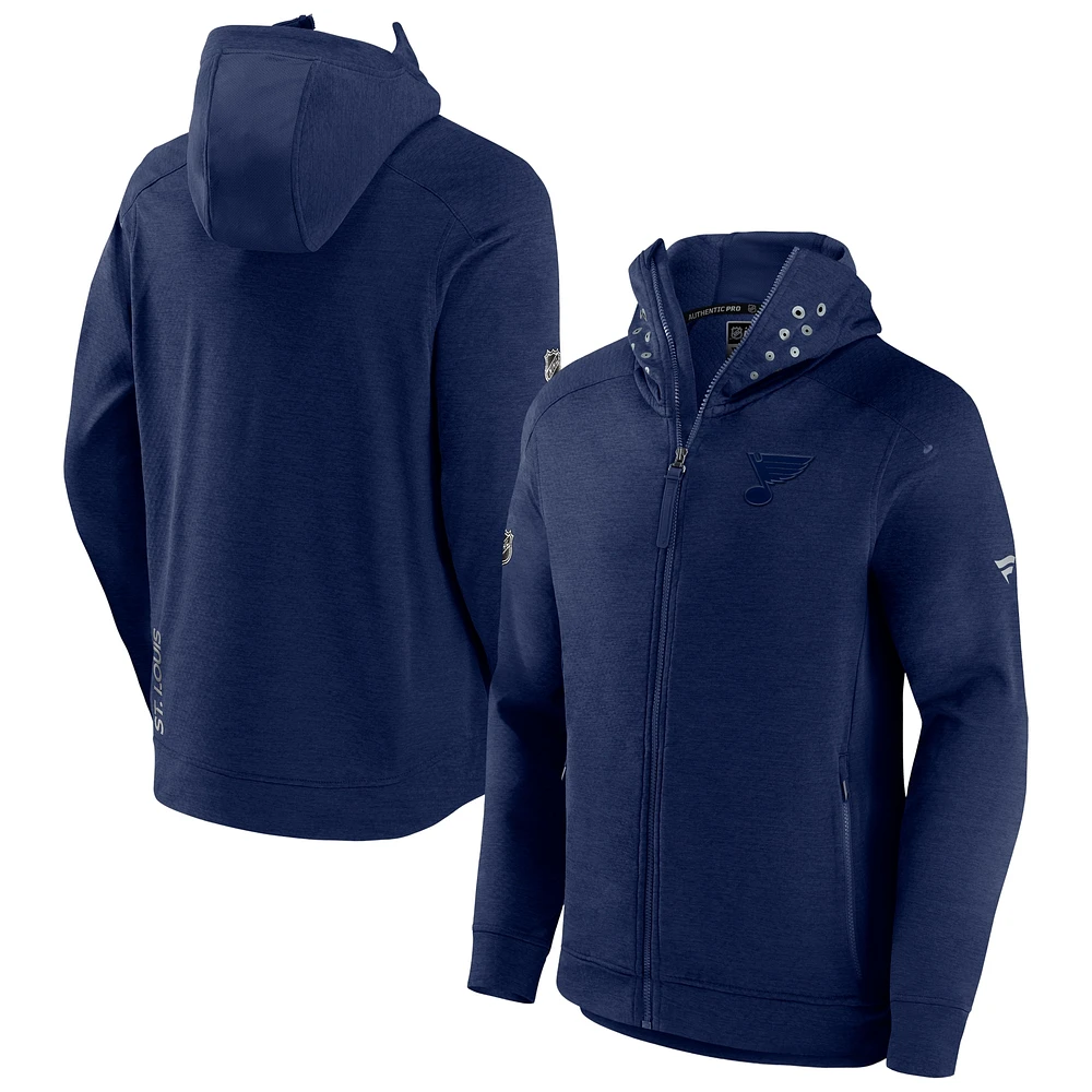 Men's Fanatics Navy St. Louis Blues Authentic Pro Road Tech Lightweight Full-Zip Hoodie Jacket