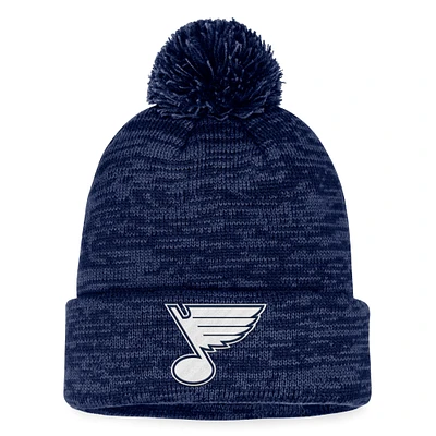 Bonnet en tricot à revers fondamental Fanatics Navy St. Louis Blues pour hommes avec pompon