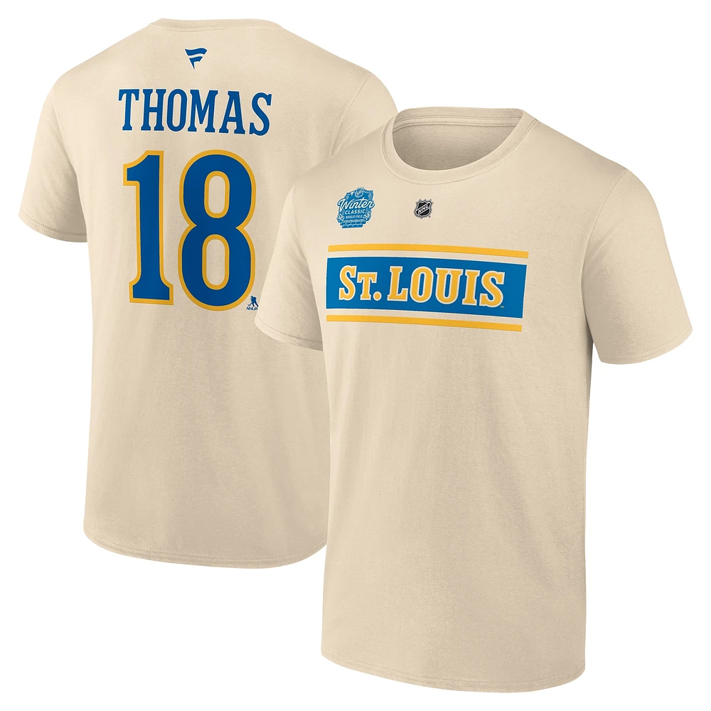 T-shirt fanatique Robert Thomas Cream St. Louis Blues 2025 NHL Winter Classic Authentic Stack Name & Number pour homme