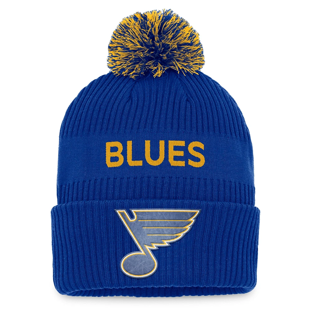 Fanatics pour hommes Royal/Jaune St. Louis Blues 2022 NHL Draft Authentic Pro Bonnet en tricot à revers avec pompon