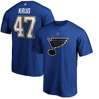 Fanatics pour hommes Torey Krug bleu St. Louis Blues Authentic Stack Name & Number T-shirt