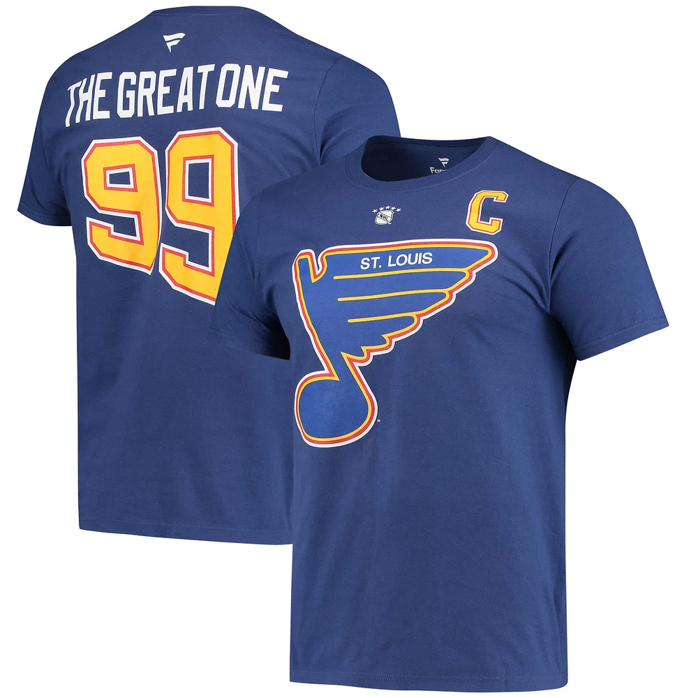 Fanatics Branded Wayne Gretzky Bleu St. Louis Blues Authentic Stack Retired Player Surnom et numéro T-shirt