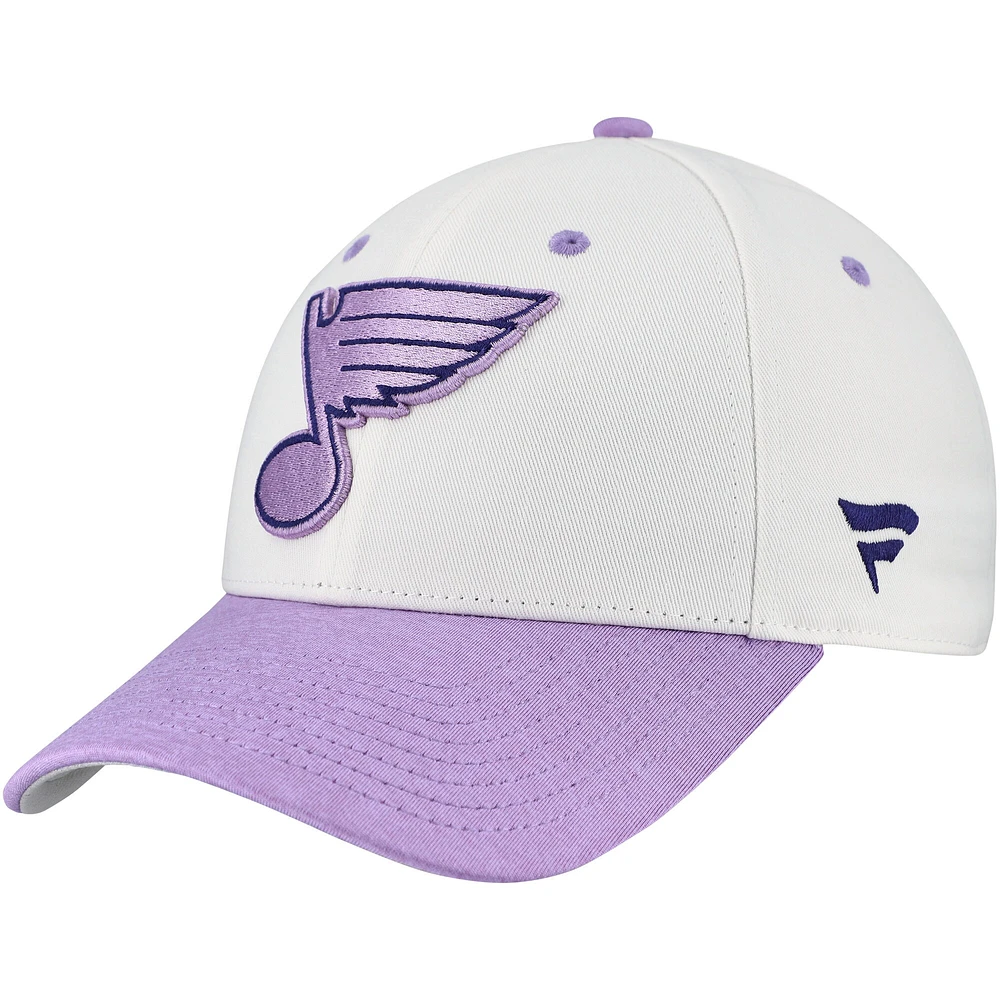 Casquette ajustable pour homme Fanatics St. Louis Blues Authentic Pro Hockey Fights Cancer blanche/lavande
