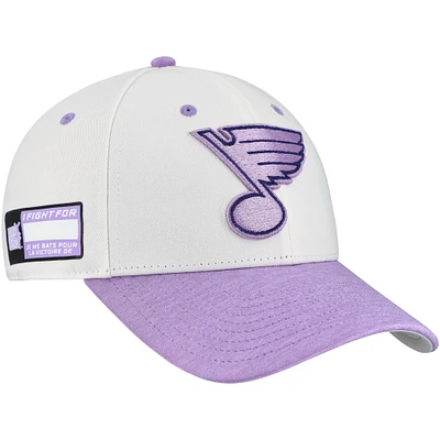 Casquette ajustable pour homme Fanatics St. Louis Blues Authentic Pro Hockey Fights Cancer blanche/lavande