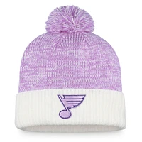 Men's Fanatics White/Purple St. Louis Blues 2022 Hockey Fights Cancer Authentic Pro Cuffed Knit Hat with Pom