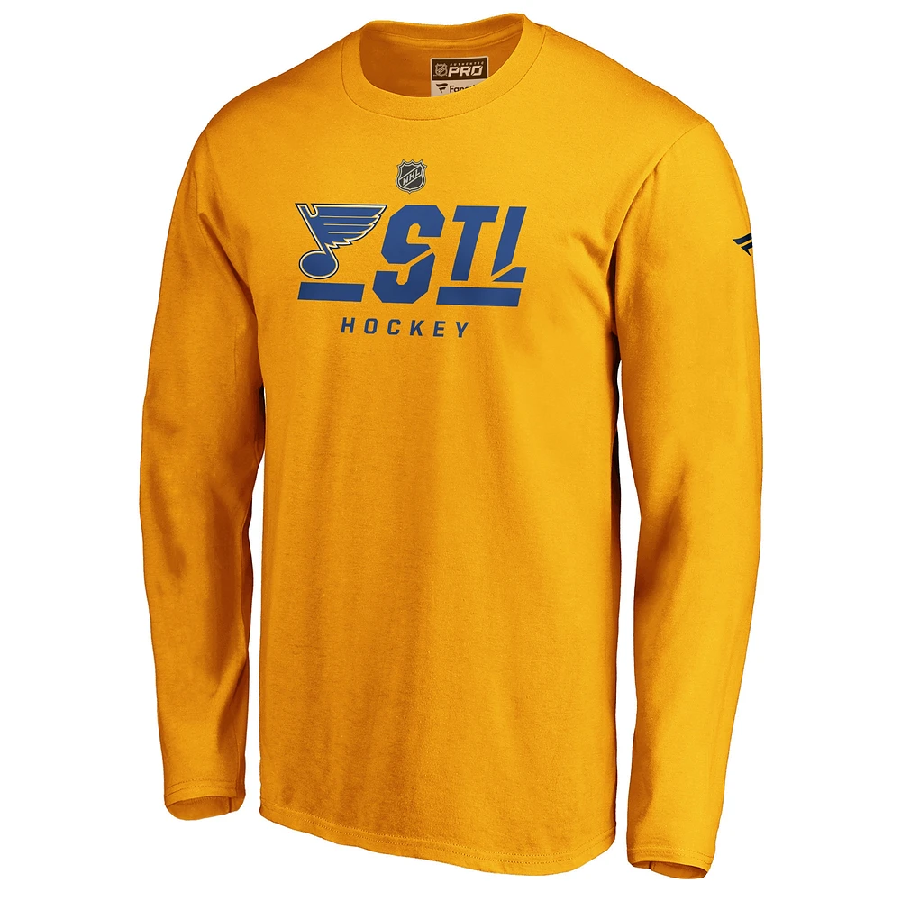 Men's Gold St. Louis Blues Authentic Pro Secondary Logo Long Sleeve T-Shirt