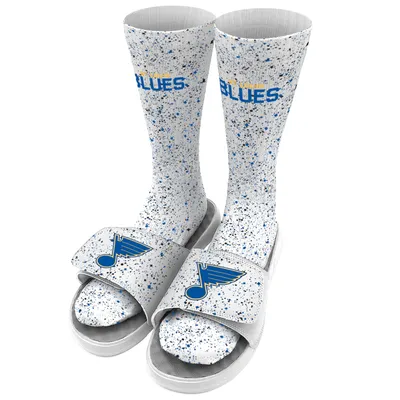 St. Louis Blues ISlide Speckle Socks & Slide Sandals Bundle - White