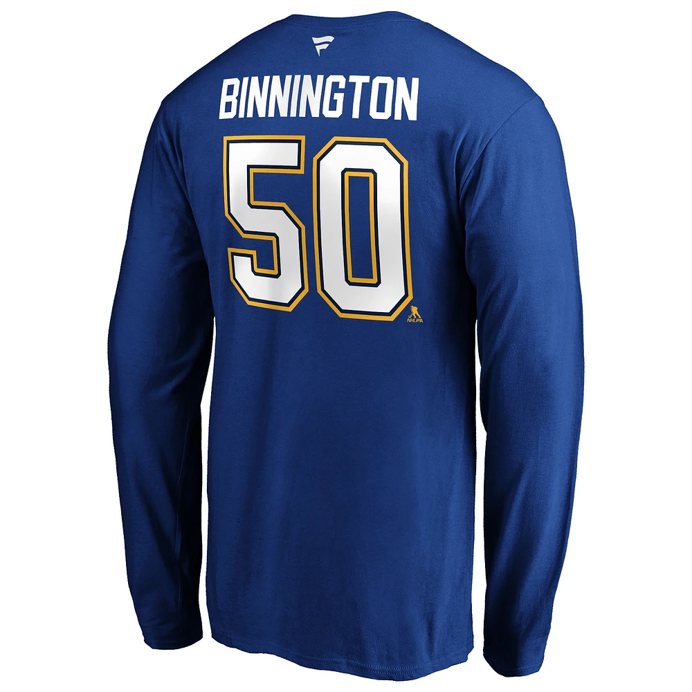 Men's Jordan Binnington Blue St. Louis Blues Authentic Stack Name & Number Long Sleeve T-Shirt