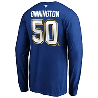 T-shirt à manches longues Jordan Binnington bleu pour homme avec nom et numéro authentiques des Blues de St. Louis