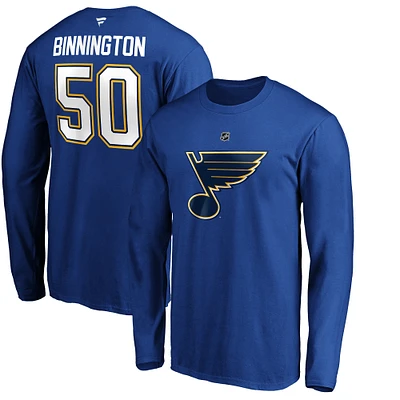 Men's Jordan Binnington Blue St. Louis Blues Authentic Stack Name & Number Long Sleeve T-Shirt