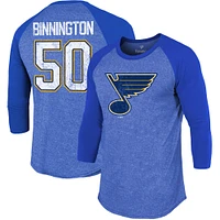 Men's Jordan Binnington Blue St. Louis Blues Name & Number Tri-Blend Raglan 3/4-Sleeve T-Shirt