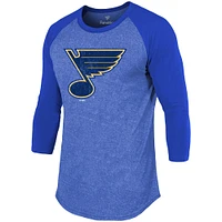 Men's Jordan Binnington Blue St. Louis Blues Name & Number Tri-Blend Raglan 3/4-Sleeve T-Shirt