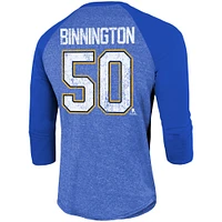 Men's Jordan Binnington Blue St. Louis Blues Name & Number Tri-Blend Raglan 3/4-Sleeve T-Shirt