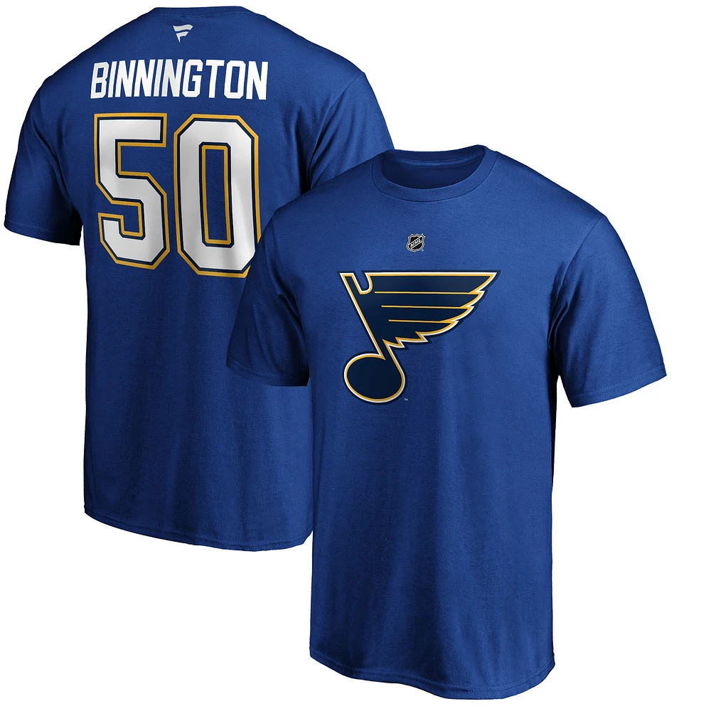 T-shirt Jordan Binnington bleu pour homme avec nom et numéro authentiques des Blues de St. Louis