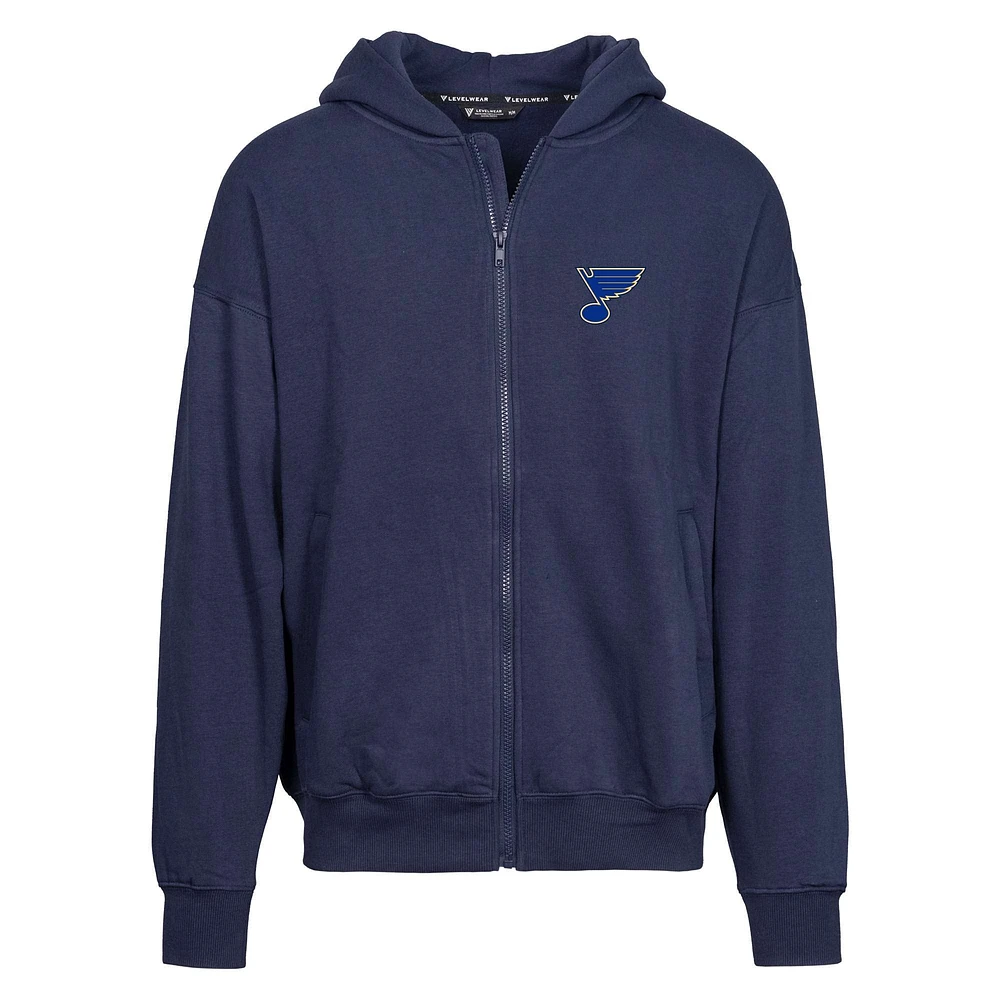 Men's Levelwear Navy St. Louis Blues Uphill Insignia Full-Zip Hoodie