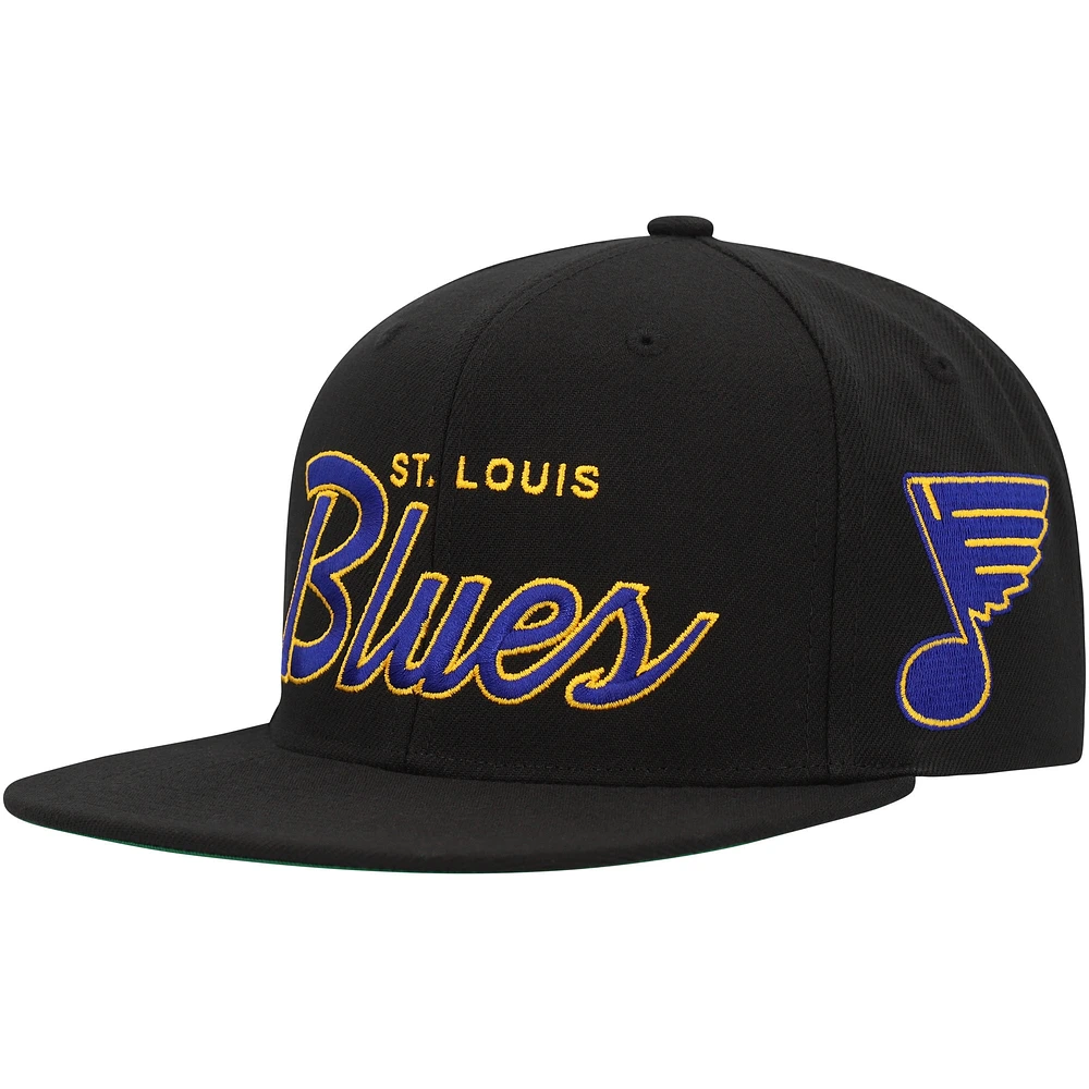 Casquette Snapback noire Mitchell & Ness St. Louis Blues Core Team Script 2.0 pour hommes