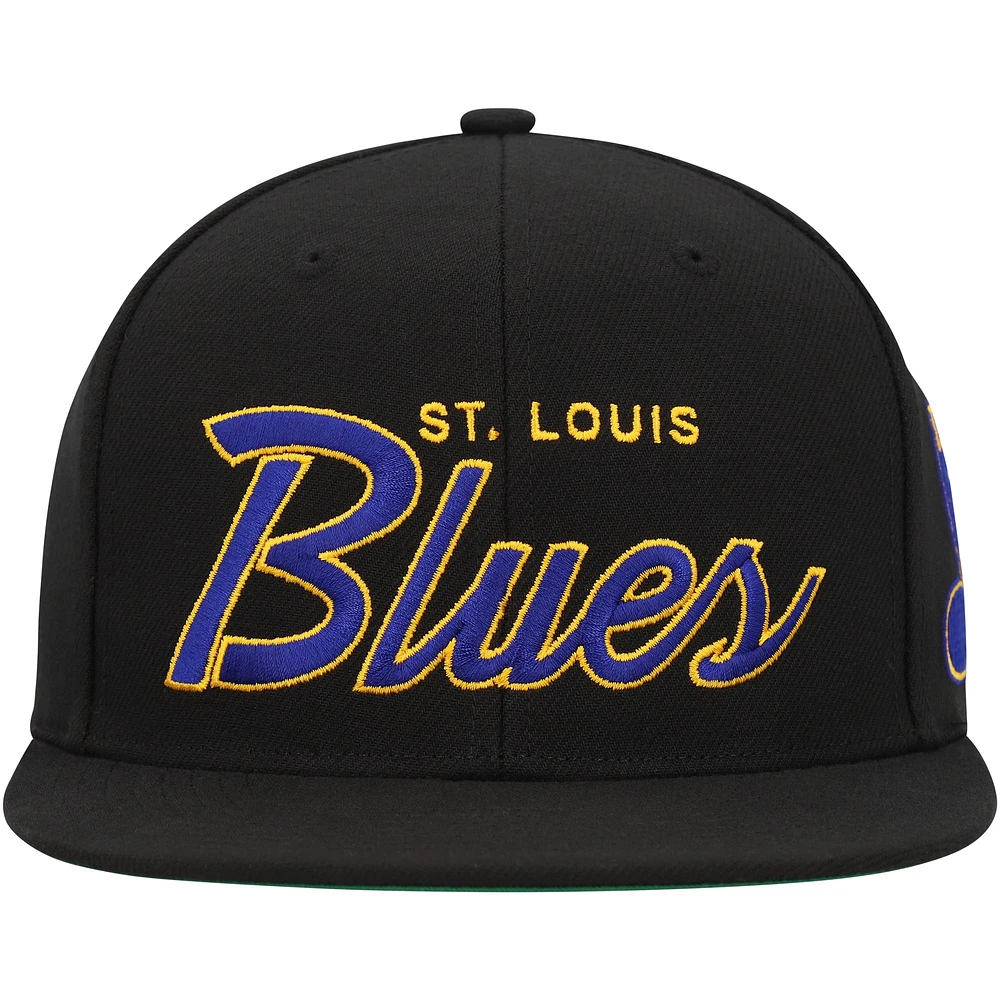 Men's Mitchell & Ness Black St. Louis Blues Core Team Script 2.0 Snapback Hat