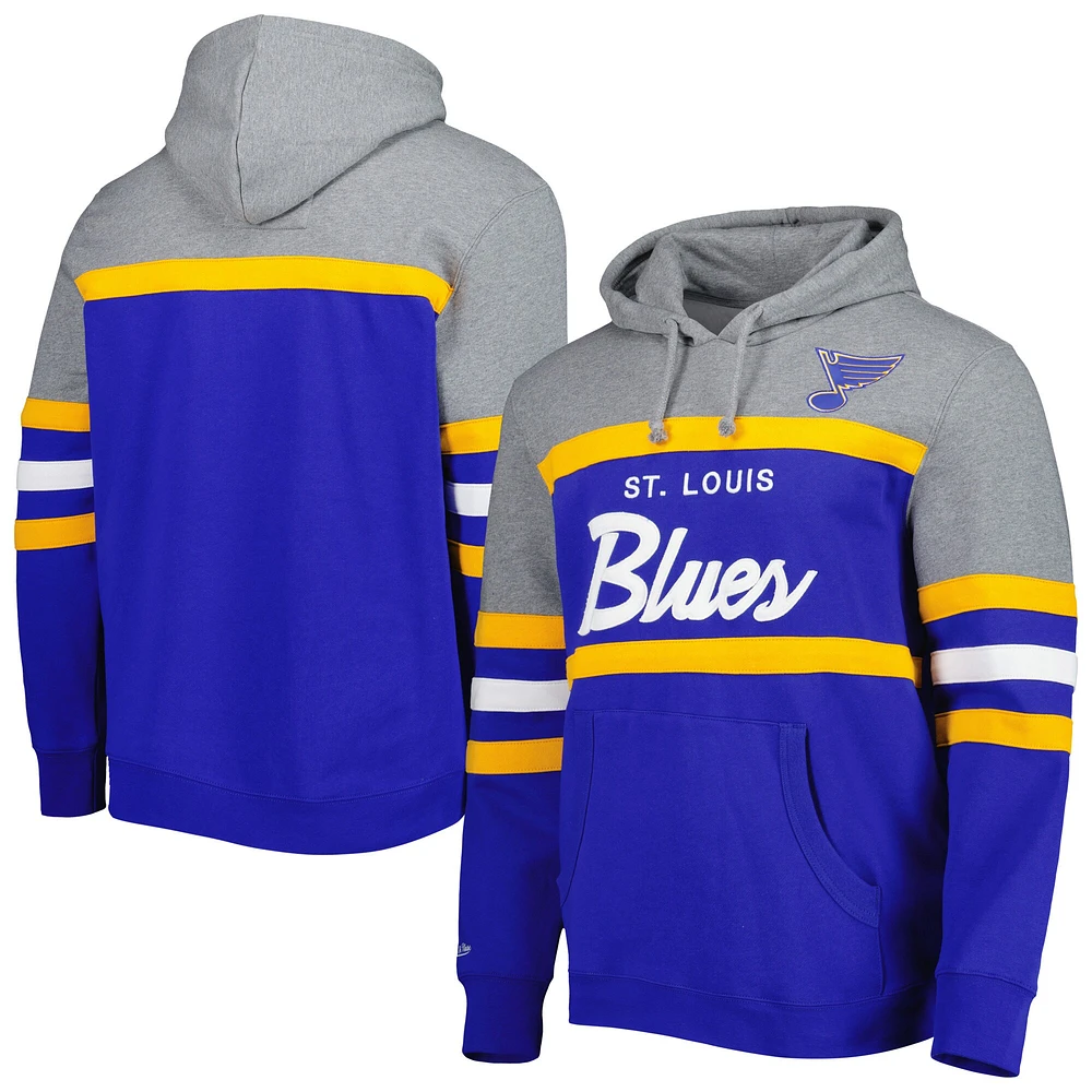 Men's Mitchell & Ness Blue/Heather Gray St. Louis Blues Head Coach Pullover Hoodie