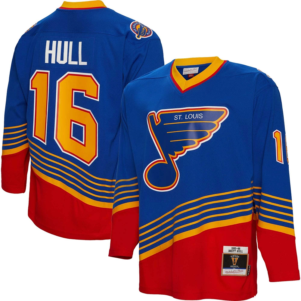 Maillot de joueur la ligne bleue Mitchell & Ness Brett Hull bleu St. Louis Blues 1995/96 pour hommes