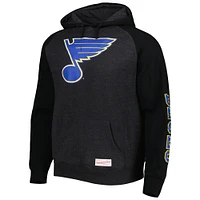 Men's Mitchell & Ness Heather Black St. Louis Blues Distressed Logo Raglan Pullover Hoodie