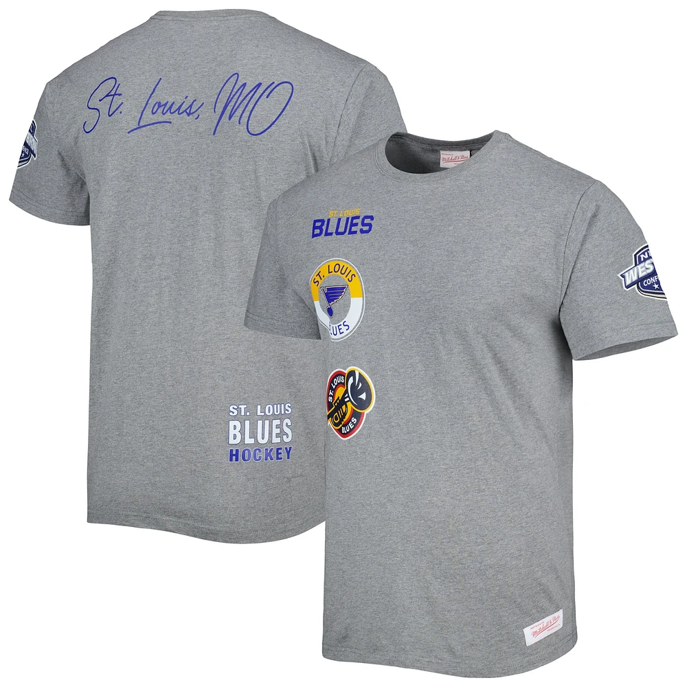 T-shirt Mitchell & Ness gris chiné de la collection St. Louis Blues City pour hommes