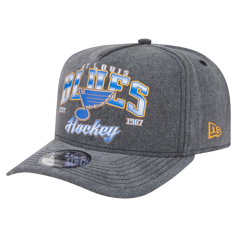 Men's New Era Charcoal St. Louis Blues Throwback Washed A-Frame Pre-Curved 9FIFTY Snapback Hat