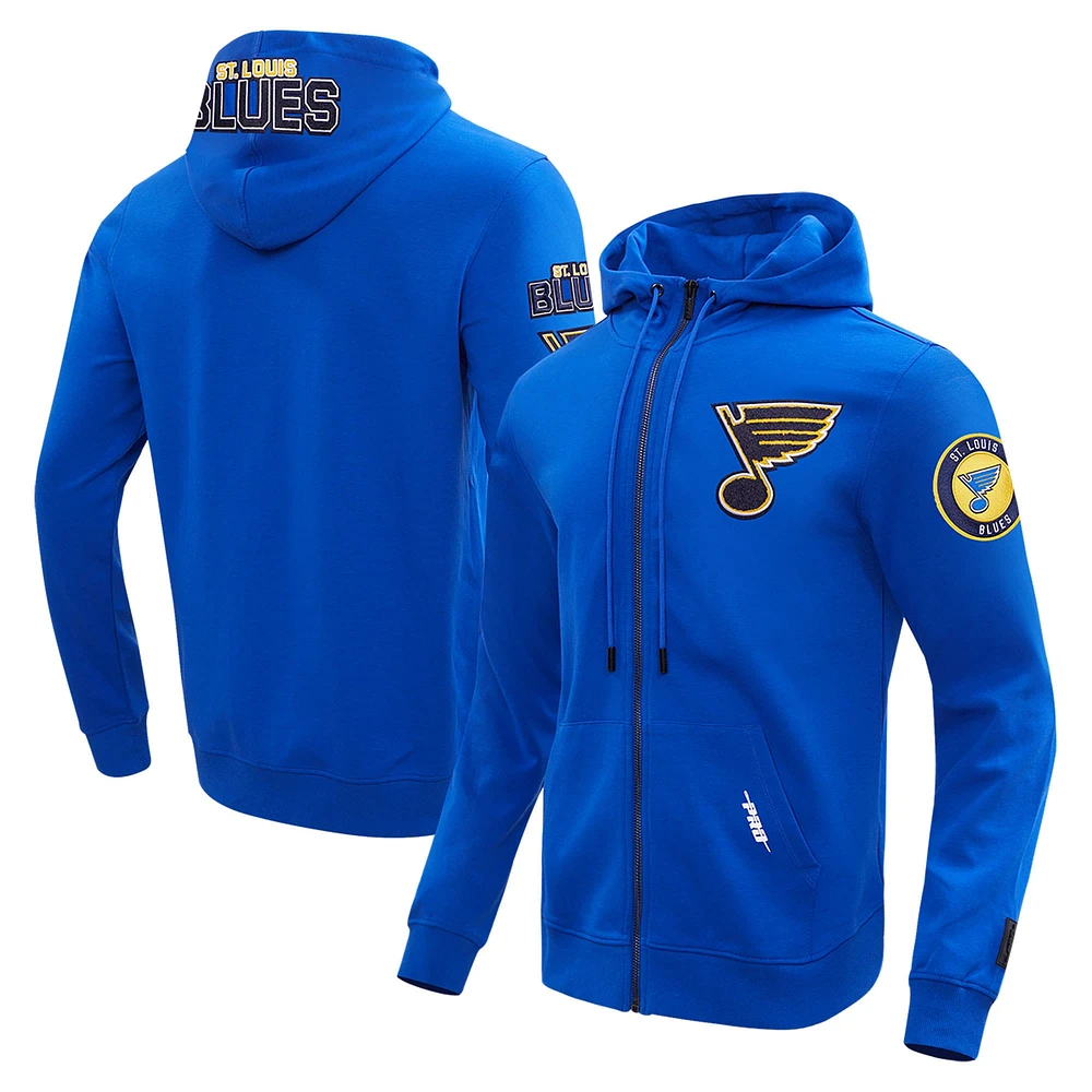 Veste à capuche entièrement zippée Pro Standard Blues St. Louis Classic Chenille pour hommes