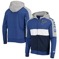 Men's Starter Blue/Navy St. Louis Blues Playoffs Color Block Full-Zip Hoodie