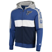 Men's Starter Blue/Navy St. Louis Blues Playoffs Color Block Full-Zip Hoodie