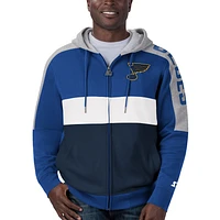 Men's Starter Blue/Navy St. Louis Blues Playoffs Color Block Full-Zip Hoodie